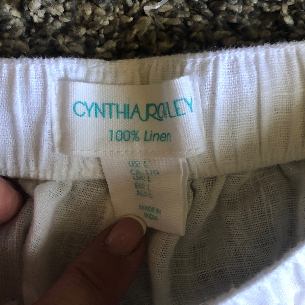 Cynthia Rowley White Lace Trim linen Casual Pants - Picture 2 of 3